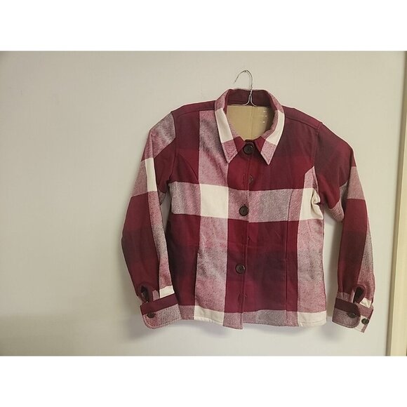 Cabelas Shacket Womens L-Flannel Plaid‎ Check Pockets Button Front Pink Pockets - Picture 1 of 7
